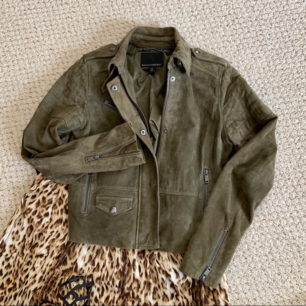 Banana Republic Olive Green Suede Moto Jacket - Picture 6 of 8